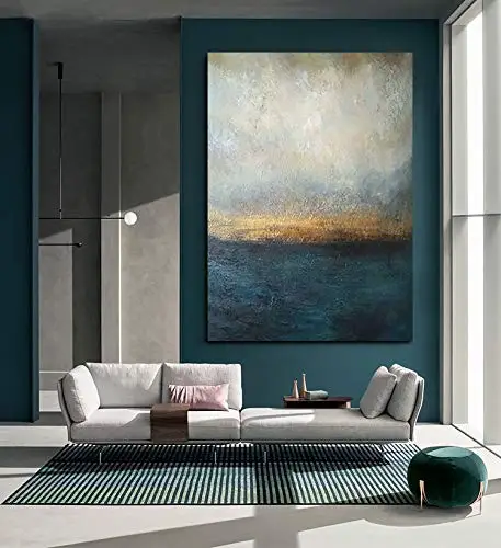 Custom Art Large Size Abstract Dark Blue Gold Canvas Handmade Oil Paintings for House Wall Decor