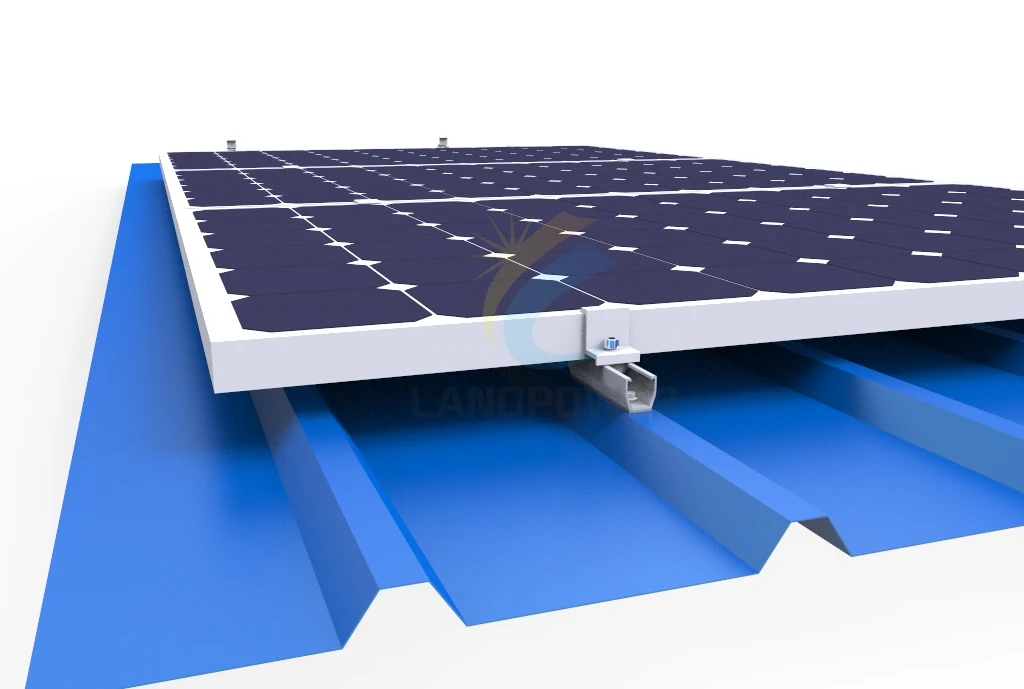 Solar panel mount trapezoidal corrugated metal roof solar mounting rib bracket clamp with solar U rail/end clamp/mid clamps