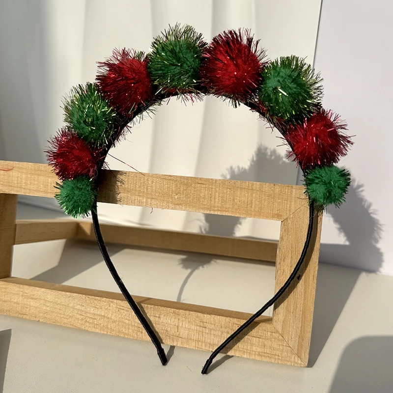 Christmas Hair bands Children Color Ball Hair Hoop Glitter Pompommed  Hair Accessories For Kids Headband