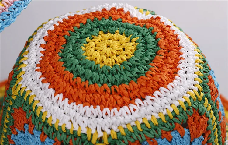 Z1100-bohemian crochet paper straw hats fisherman hat knitted bucket hat
