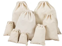 wholesale Custom Organic Natural Printed Cotton Canvas Drawstring Bag Canvas Cotton Pouch Drawstring Bags