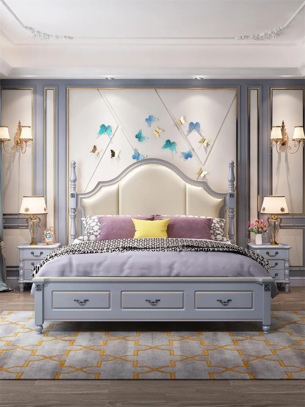 Luxury Design  Bed European Classic Royal Luxury Golden Wooden Bed Deluxe double bed