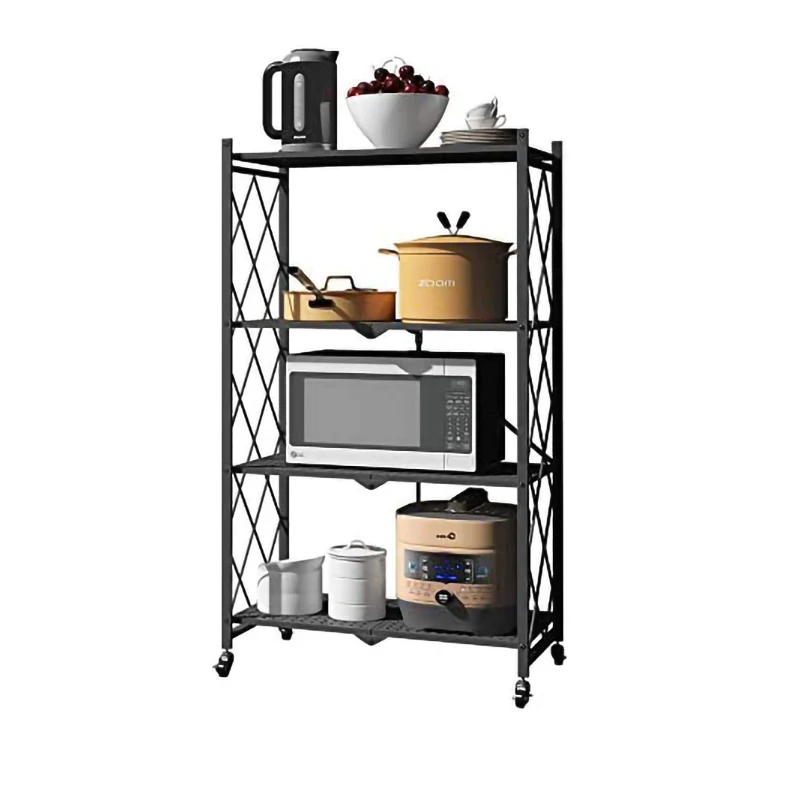 4-ярусный выставочный стенд кухня складной вешалкки, металлическая тележка кухонная полка для хранения с колесами