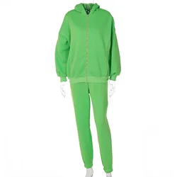 Wholesale Manufacturer Apparel Ladies Two Pieces Set Long Sleeve Cropped Top Hoodie Women Plain Tracksuit jogging suit set