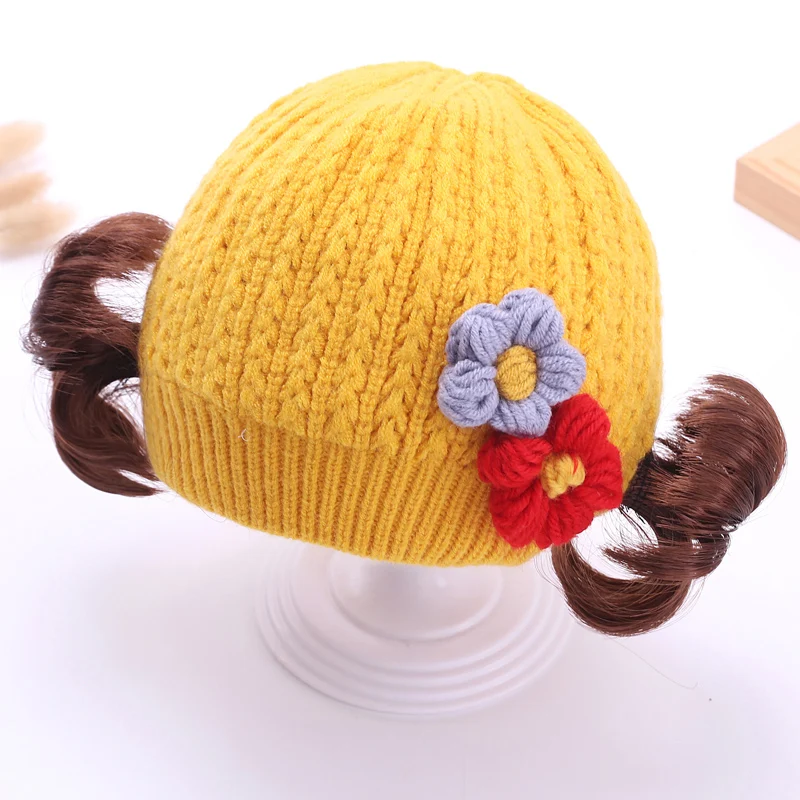 Детская утепленная вязаная шапка, теплая вязаная крючком шапка с цветами, для осени и зимы
