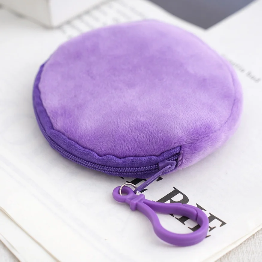 Wholesale Mini Portable Plush Round Coin Purses Girls Velvet Keychain Card Bags Candy Colored Card Bags Ladies Cute Wallets