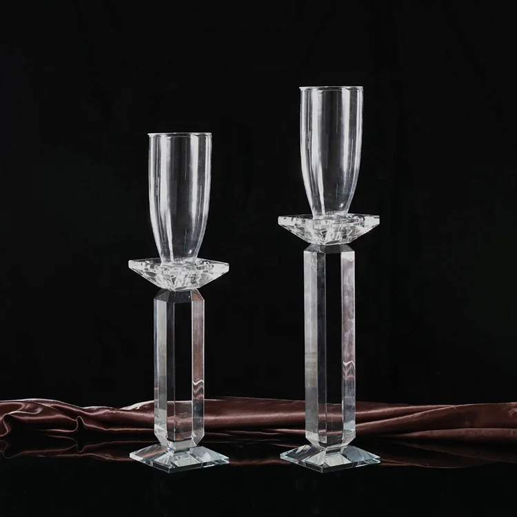 Mh-y094 Tall Pillar Clear Transparent Crystal Candle Holder Wedding Decoration Candle Glass Holder