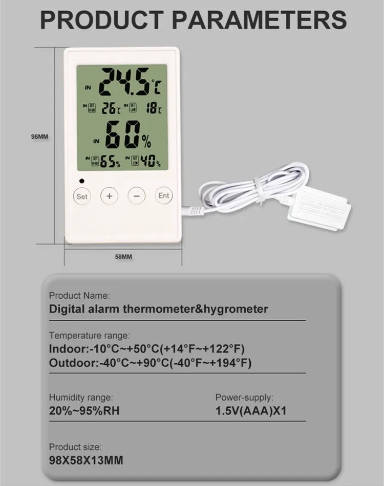 Digital LCD Display Thermometer Hygrometer Indoor and Outdoor Temperature Humidity Monitor Easy To Use And Baby Friendly