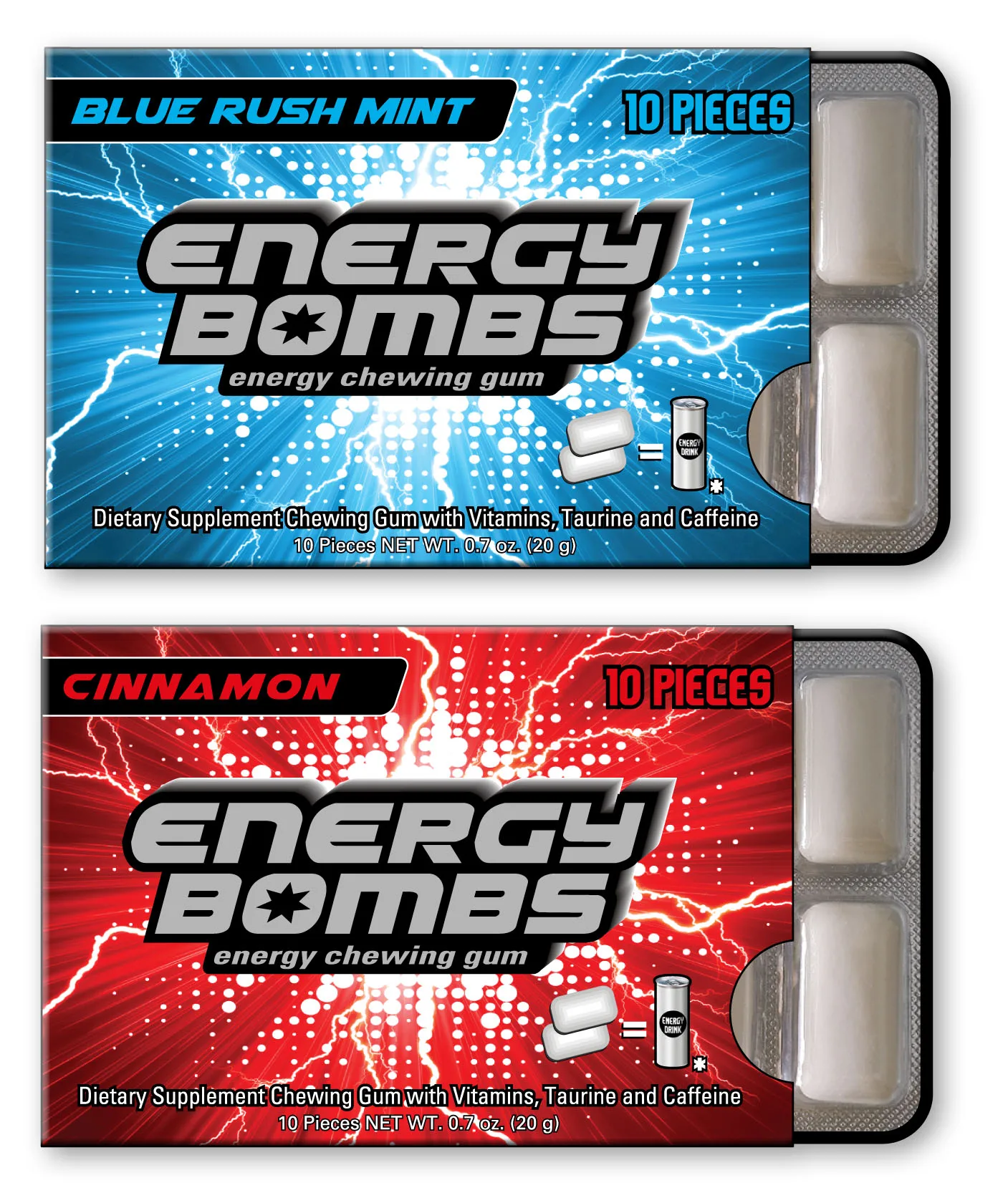 aspartame free caffeinated and taurine peppermint  flavor sugar free energy chewing gum