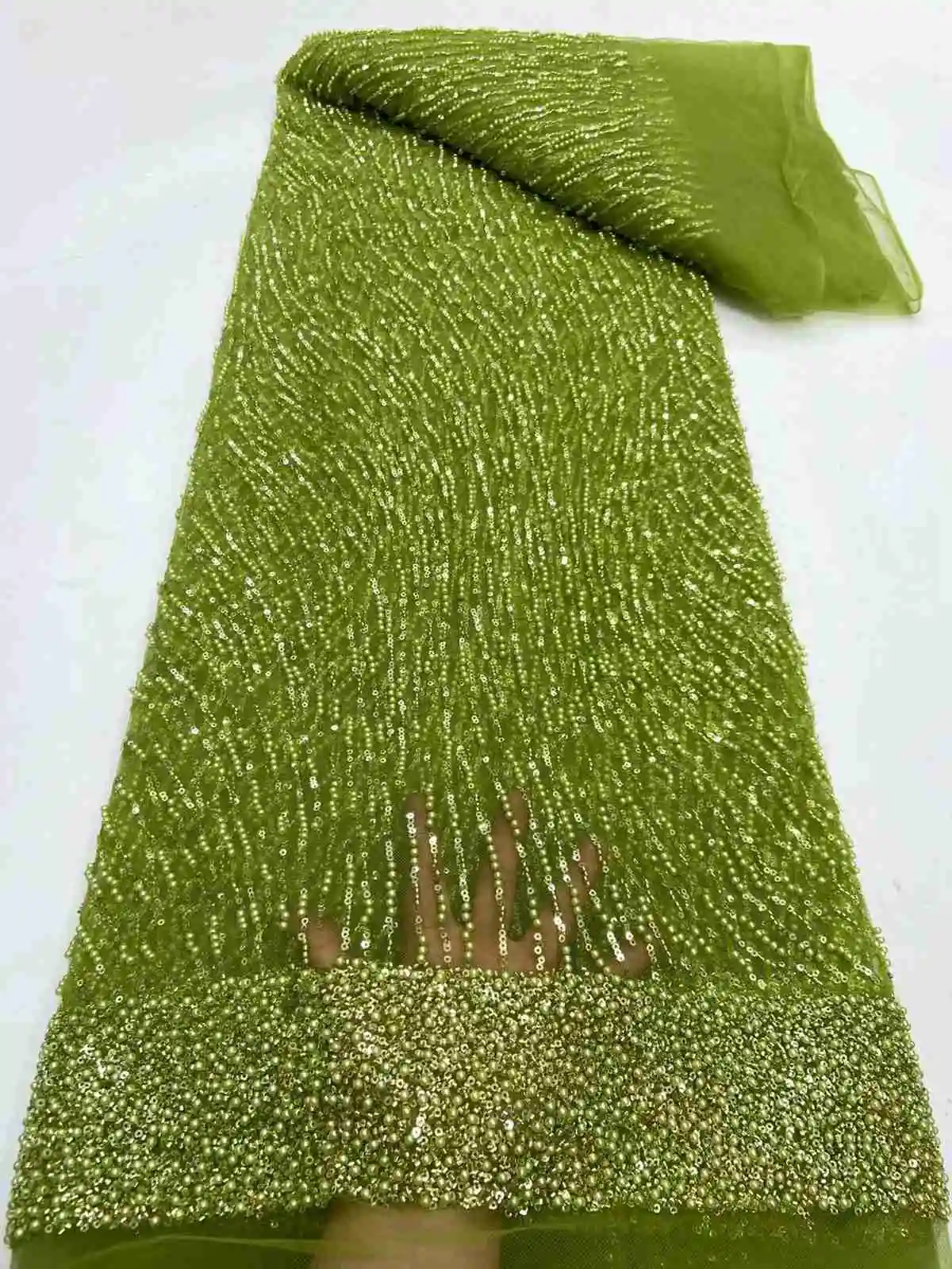 KJY307 New Popular 2024 Gold Tulle Fabrics Nigerian Net Lace With Beads African Sequins Lace For Party