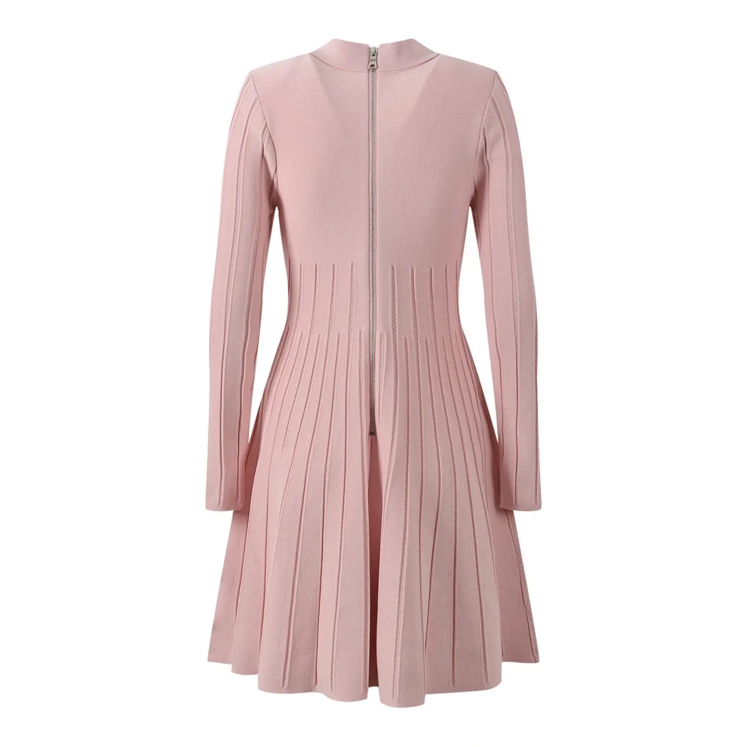 French Style Temperament Socialite Buckle Polo Collar Slim Fit Slimming A- line Knitted Long-Sleeved Dress
