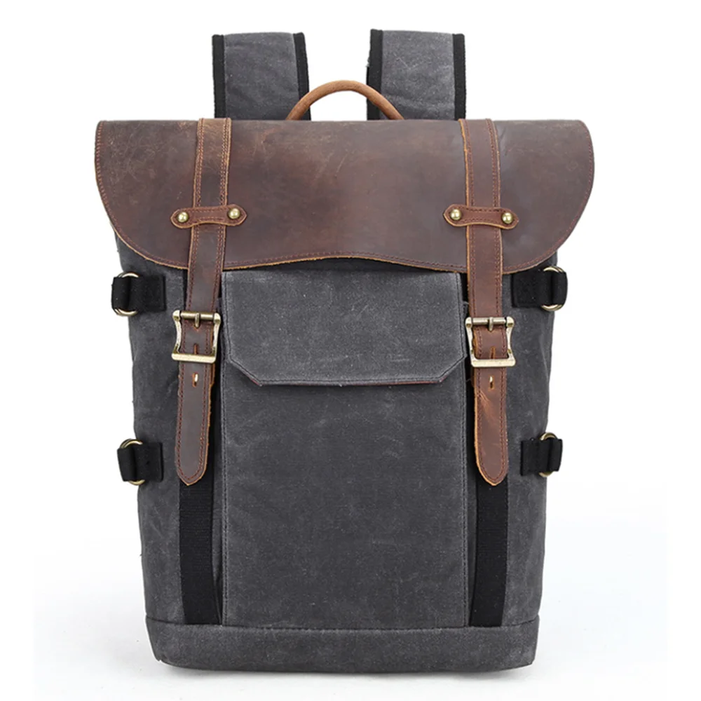 Waterproof Big Capacity  Leather Canvas  Laptop Backpack Made in China