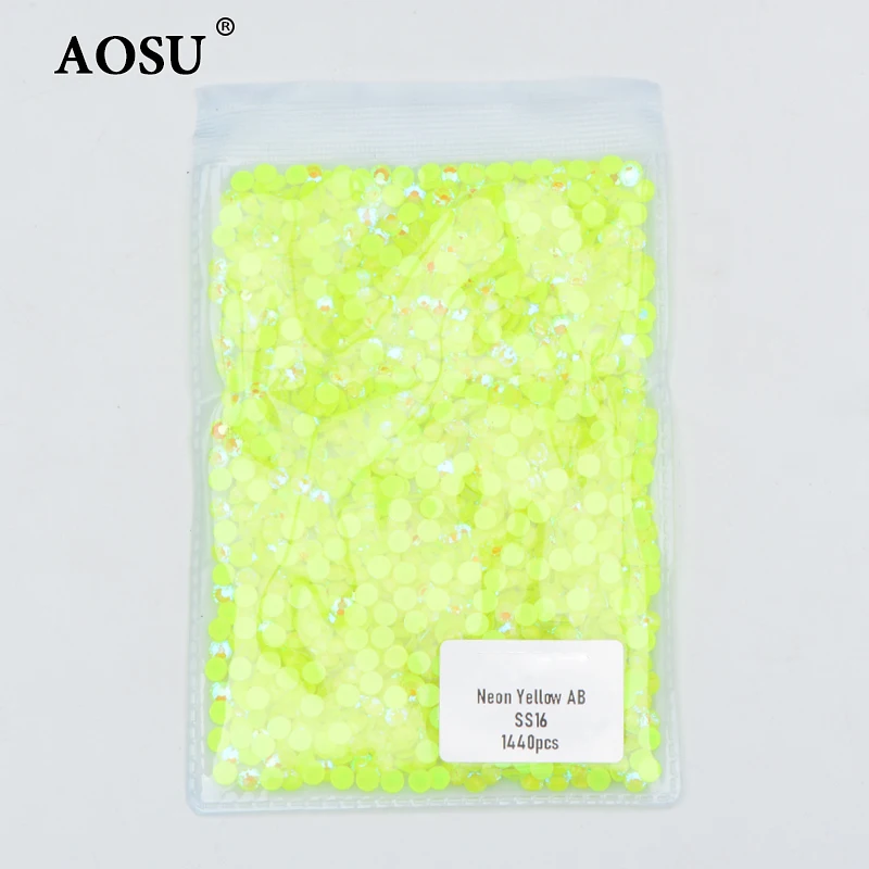 AOSU Fashion SS3-SS30 Glass Neon Yellow Diamond Strass Glow In Dark Crystal AB Rhinestones For Handicrafts