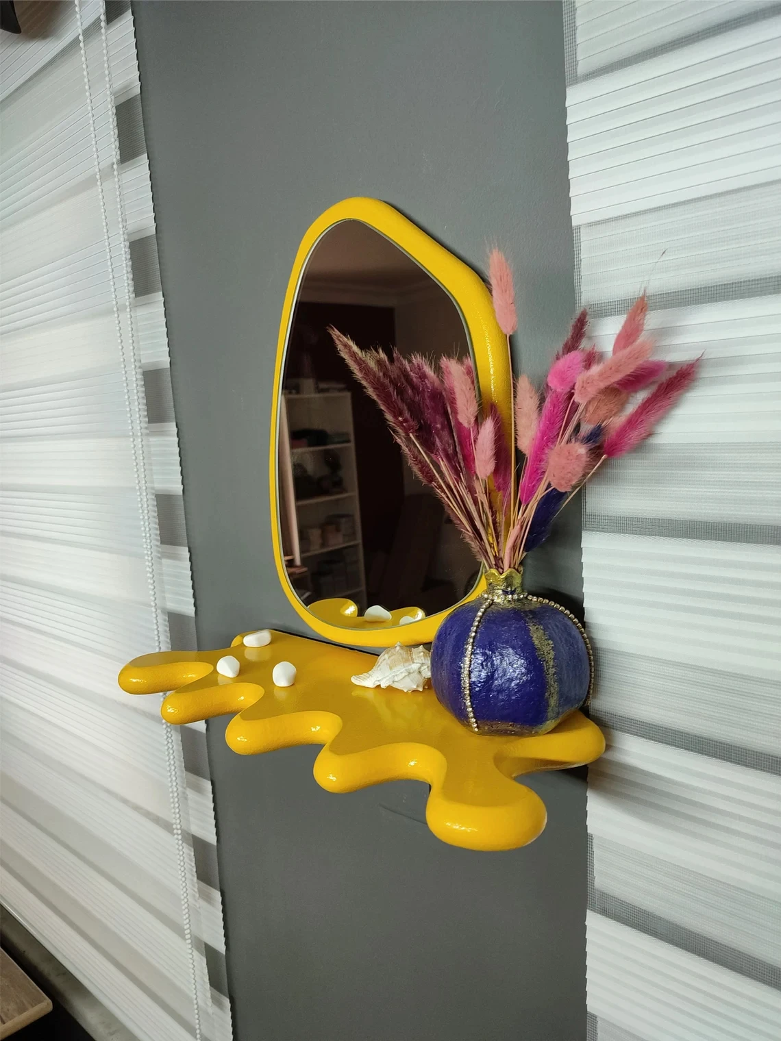 202409 Современная зеркальная волнистая полка и уникальная пышная красочная декор зеркало