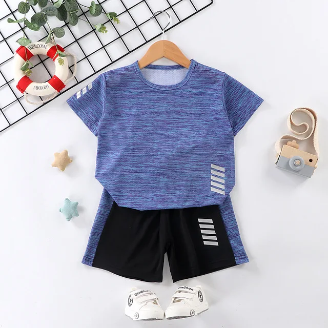 Kids tracksuits summer sport clothing suits Quick Dry short sleeve T-shirt and shorts pants set children boys sports/gym wear