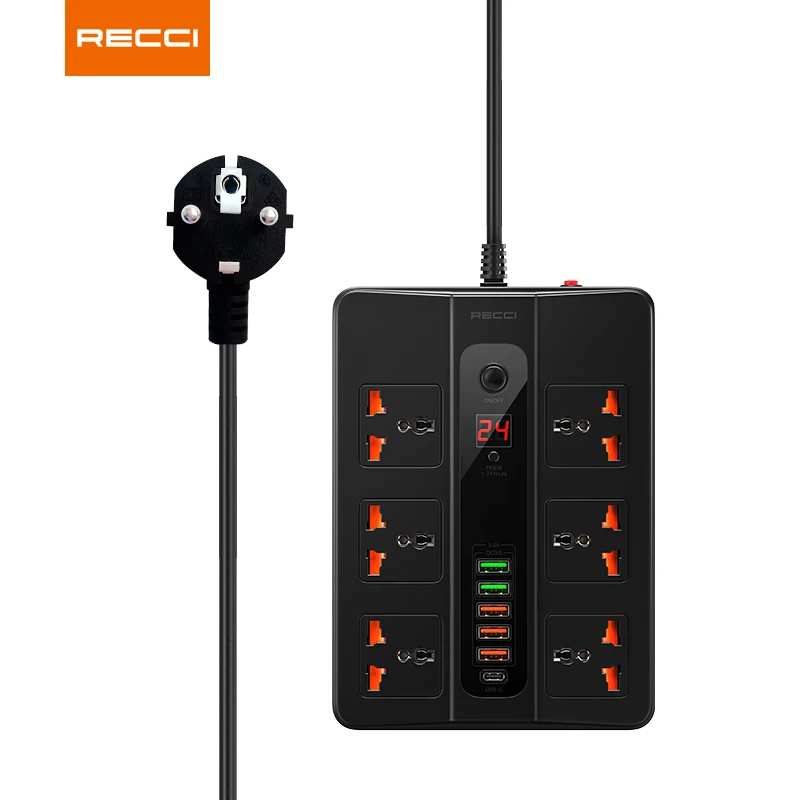 EU Multiple USB Type C Output 2500W 250V Intelligent Timing Socket