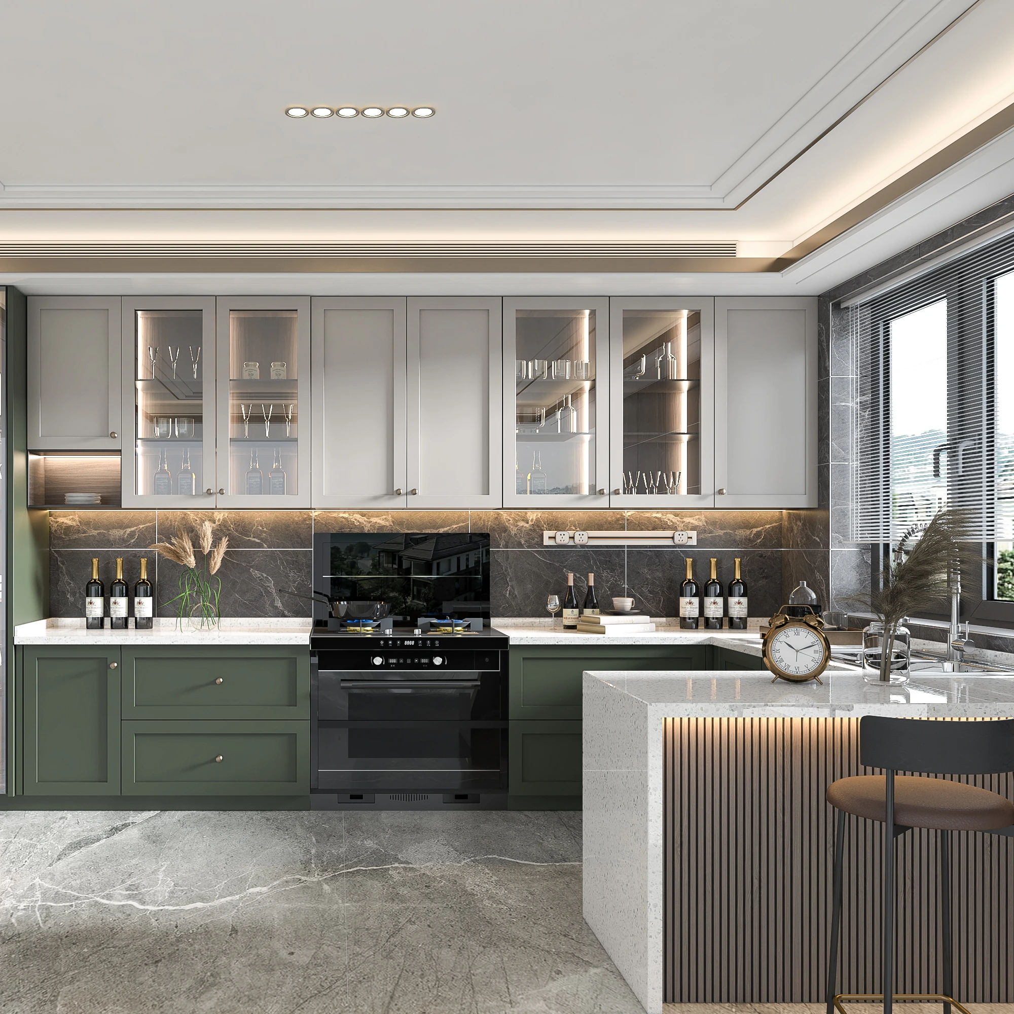 kitchen cabinet with sintered worktop Green Pvc Kitchen Cabinet Design Layout