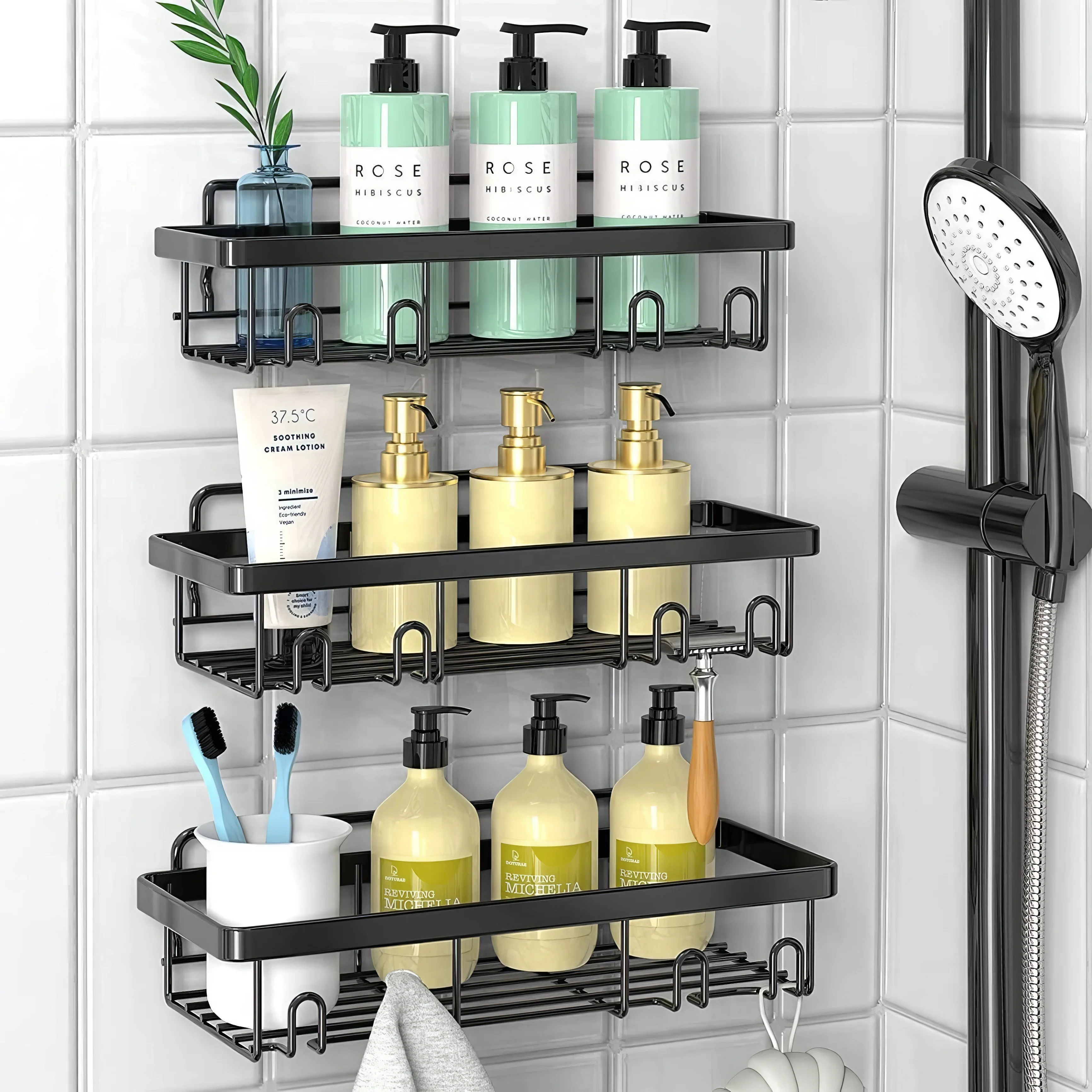 Wall Mounted Self Adhesive metal Wire Durable useful stainless steel Bathroom Shower Caddy Shelf storage holder rack