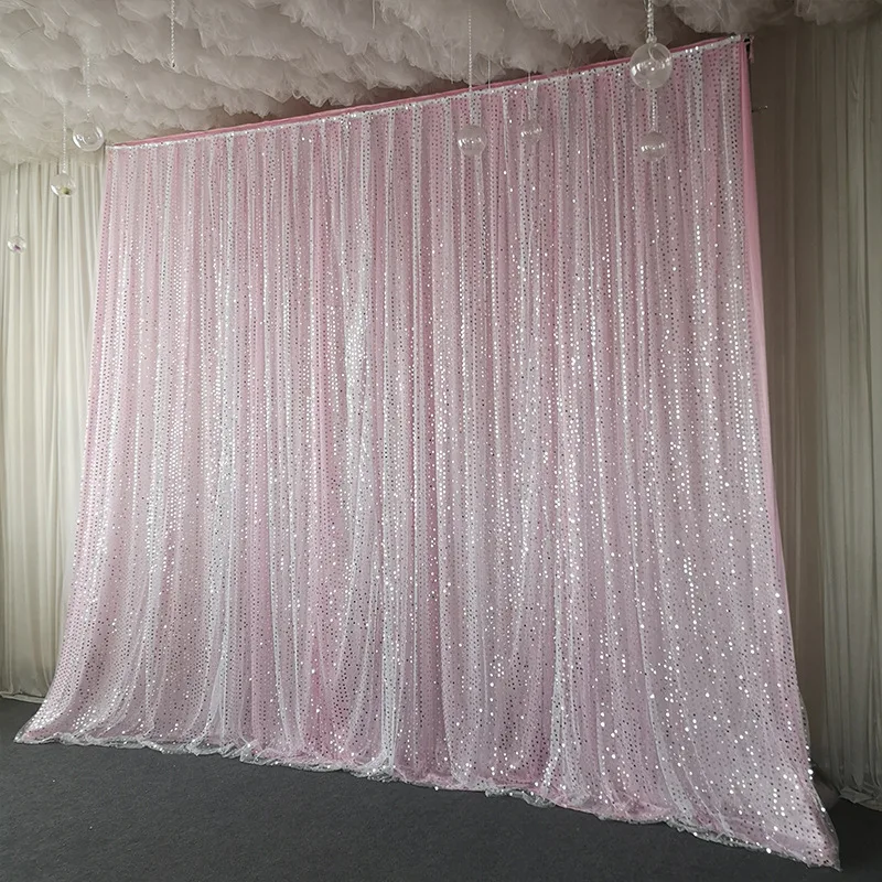 Wedding Stage Sequin Curtain Double-Layer Yarn Birthday Wedding Decoration Backdrop Drapes
