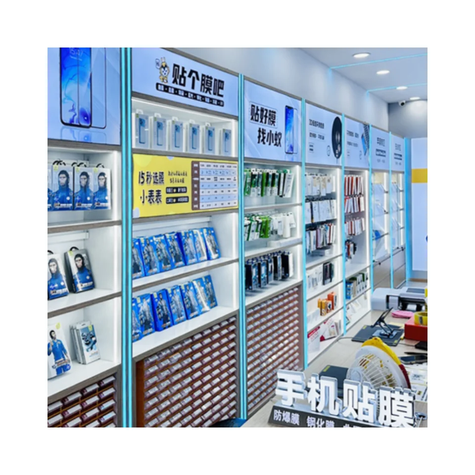 Modern Accessories Glass Soft Led Screen Vitrine Mobile Phone Case Display Showcase Custom Shopping Mall Kiosk for Cell Phone