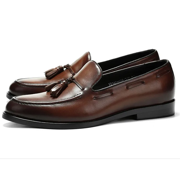 Soft Leather Loafer Shoes Men Fashion Breathable Casual Flat Leather Black Shoes Brown Wholesale China Shoes