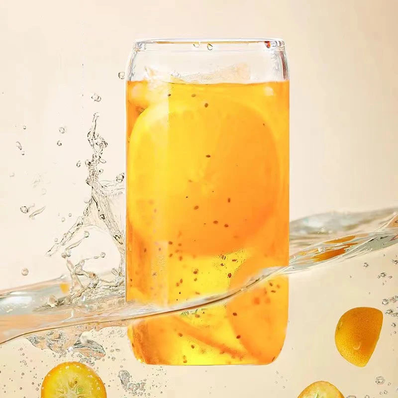 16oz Clear Sublimation Drinking Borosilicate Glass Beer Mug Can Shaped Glass Cup Mugs With Bamboo Lid And Straw