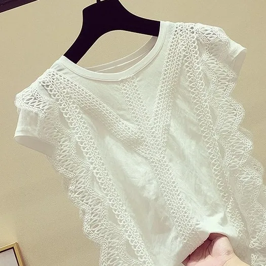 Ladies Fashion Summer Clothing Soft Cotton Solid Shirt Women 2021 Trendy Sleeveless Lace Tops and Blouses