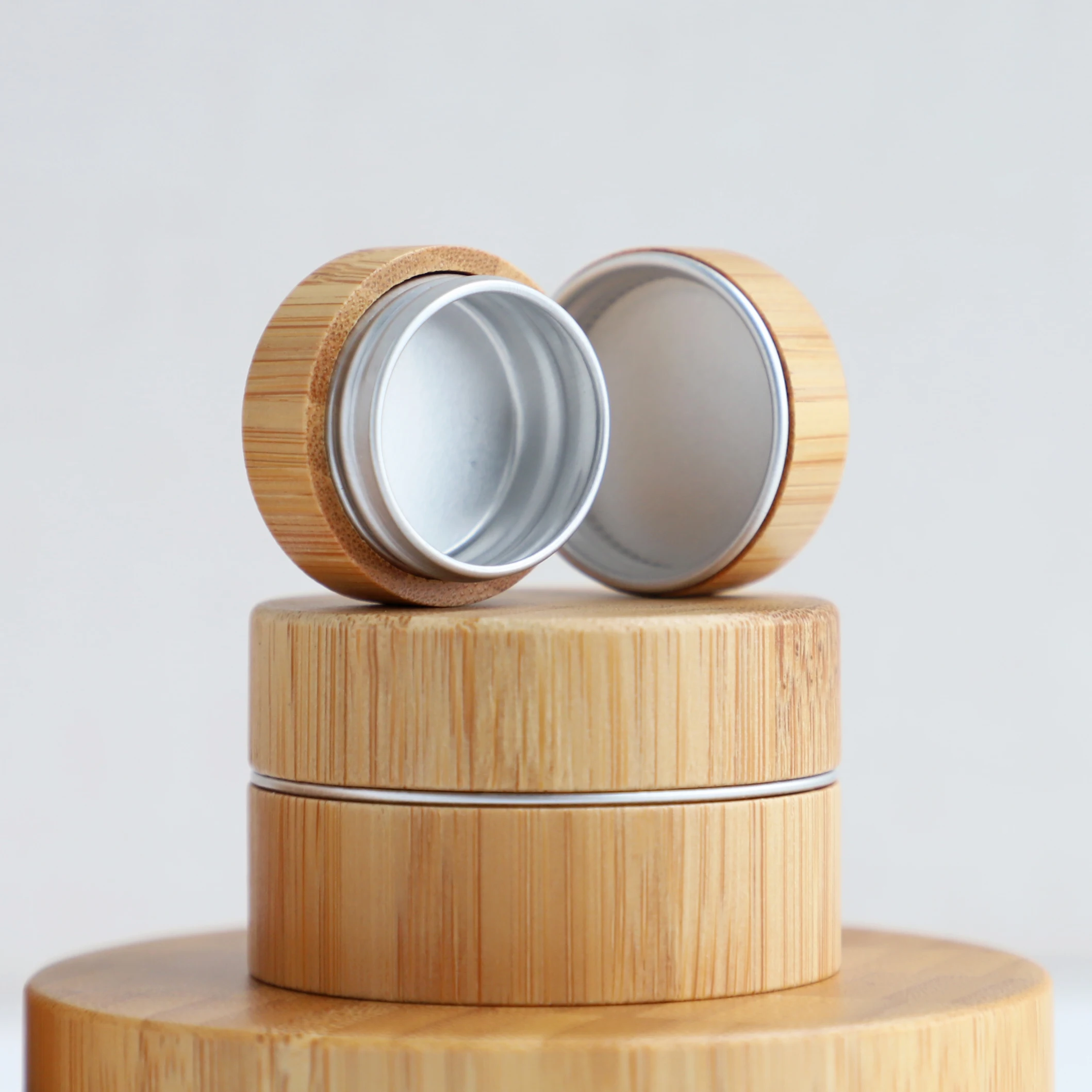 Natural Skincare Packaging 5g 15g 20g 30g 50g 100g Eco Friendly Aluminum Bamboo Jar Covered Bamboo Lid