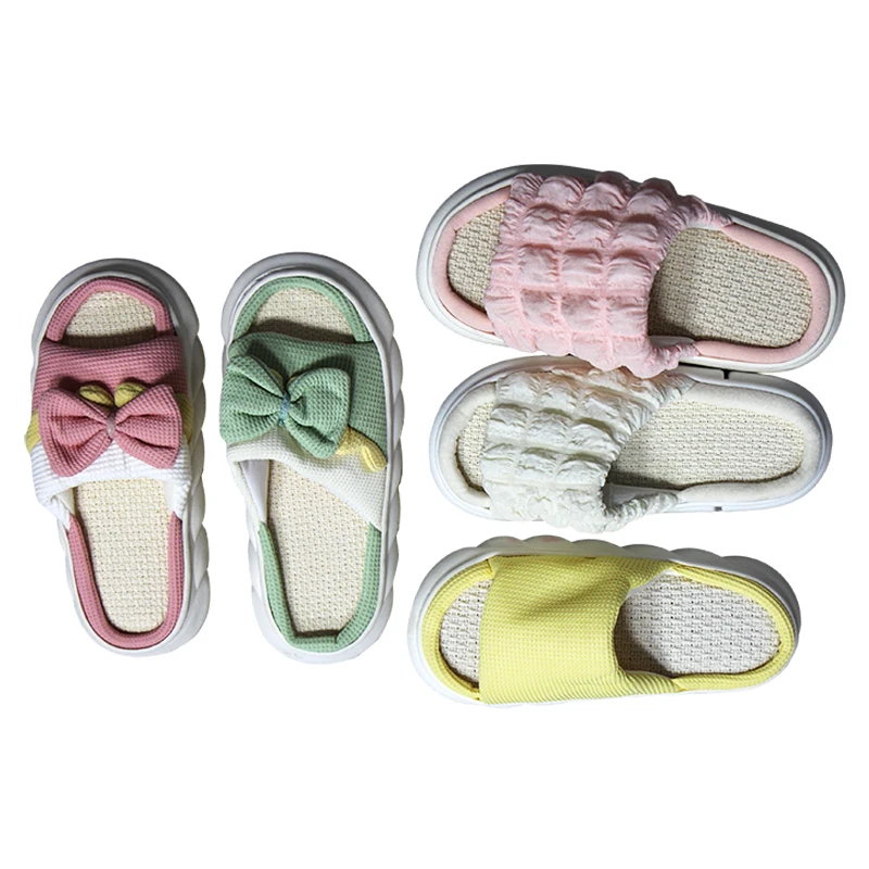 Factory price Wholesale Hot Selling New Design Flax Upper Soft Sole Indoor Cute Shoe Slippers