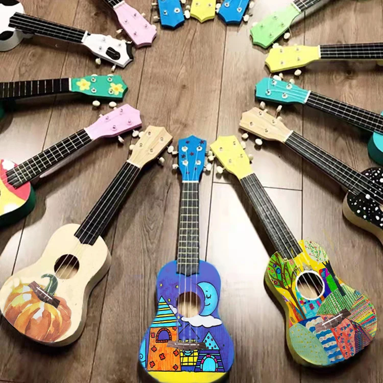 Wholesale Cheap 23 Inch Mini Guitar DIY Unfinished Ukulele Kits Handpaint for Kids Ukulele DIY