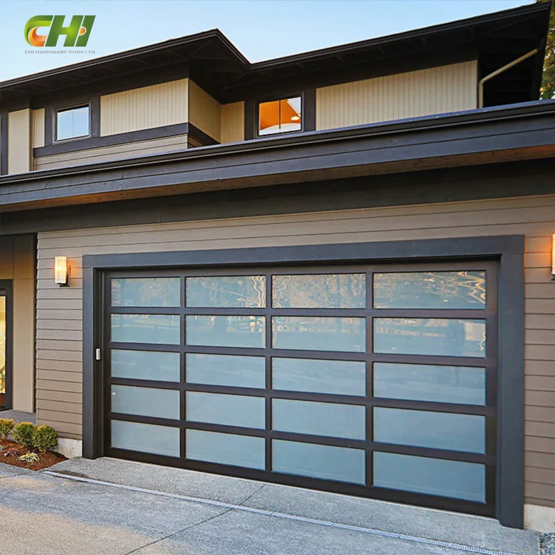 CHI Wholesale Full View American Section Modern Panel Aluminum Glass Automatic Glass Garage Door for Homes