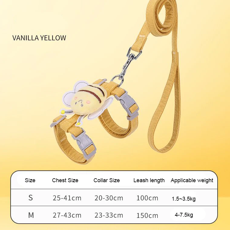 Cat Harness Leash Collar Set Adjustable cute Bee for Small Medium Pet dog Harnesses leash set Outdoor Walking