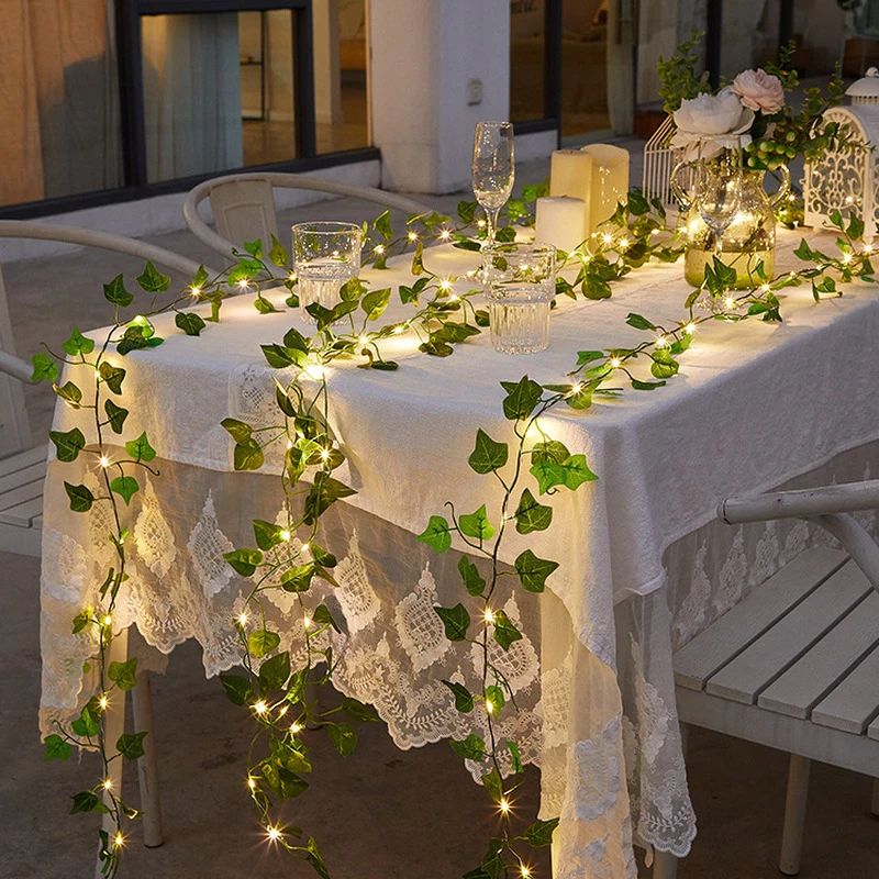 Artificial Ivy Leaf Plants Silk Plastic Hanging Ivy Garland Faux Ivy Vine With LED String Lights