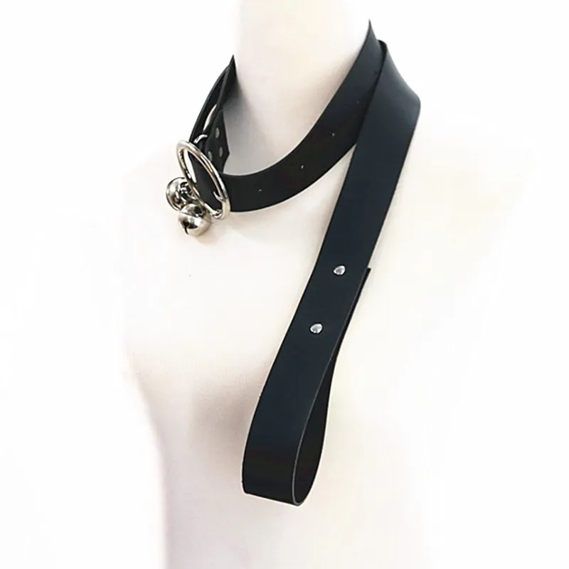 PU leather long Black Cosplay BDSM Necklace Black Collarbone Chain for couple sex fun long belt sex toys