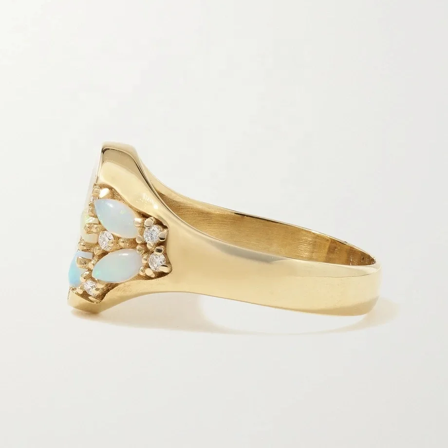 925 Sterling Silver Gold Personalized Classic Marquise Opal Signett Ring Women