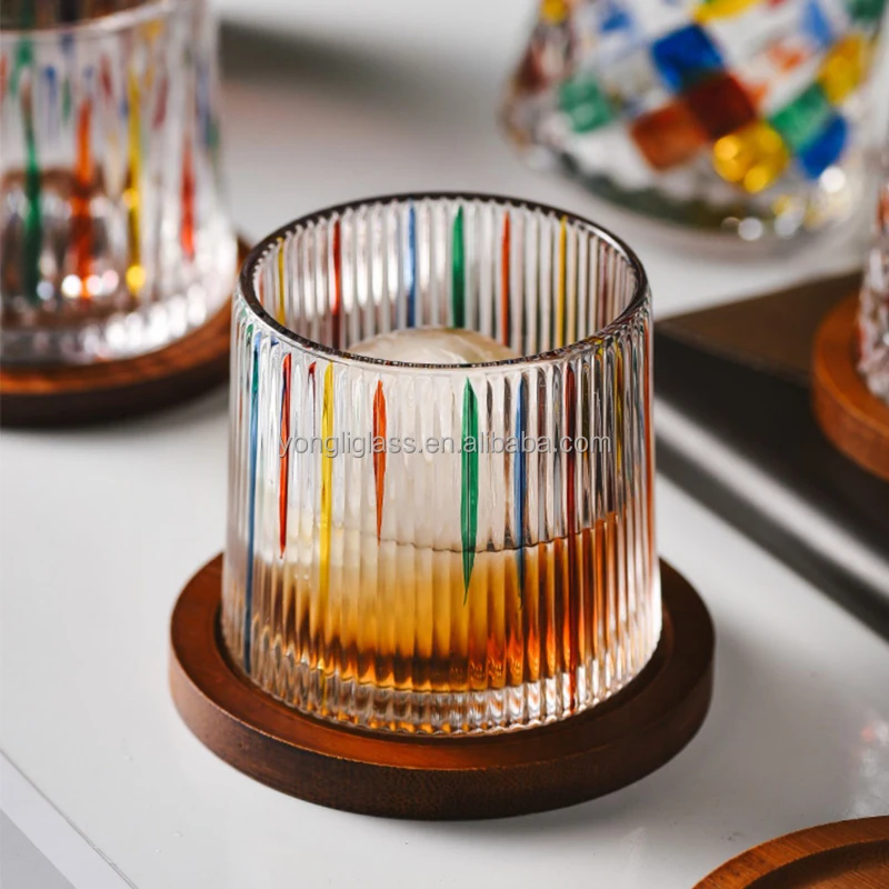 10 oz factory wholesale ready to ship low MOQ hand painting rotating decompression tumbler Whisky Glass plate set