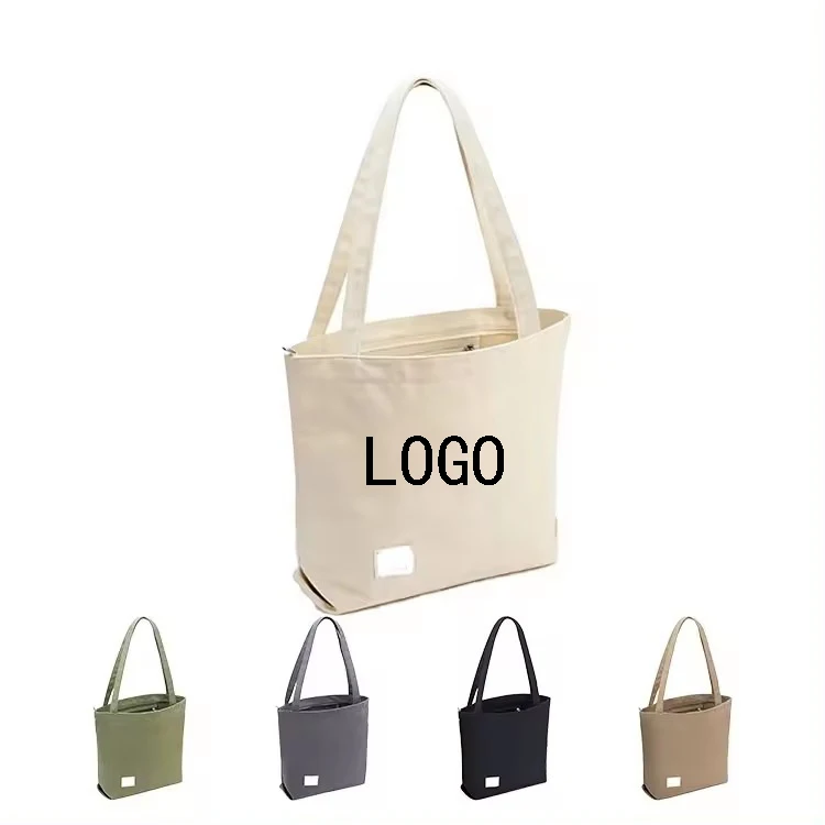 Custom Large Canvas Tote Bag Custom Printed Logo Own Design With Pocket And Zipper
