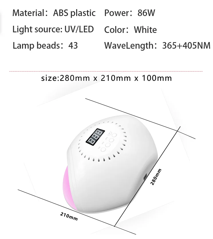 
2020 High Power SUN 86 W SUN+LED UV nail Lamp LED Gel Fast Curing 