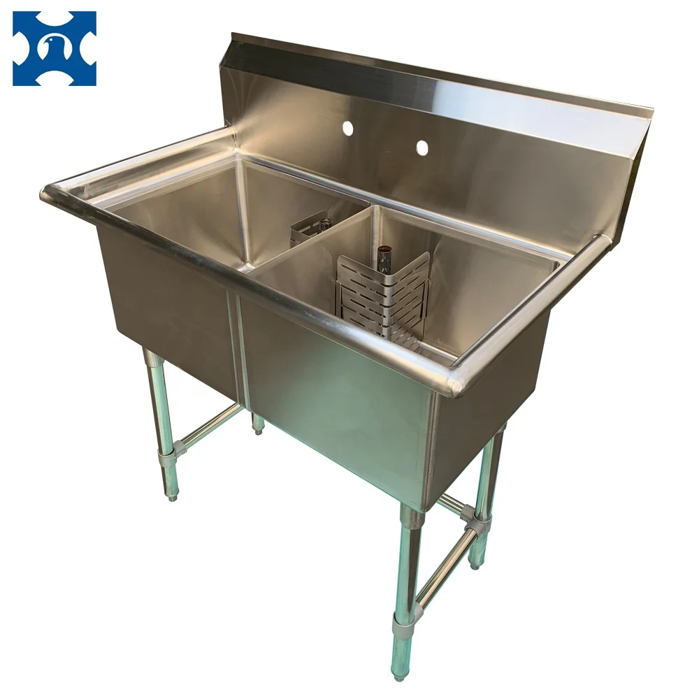 NSF Approval 304 stainless steel commercial kitchen 2 compartment sink Canadian style sink double bowl sink without drain board