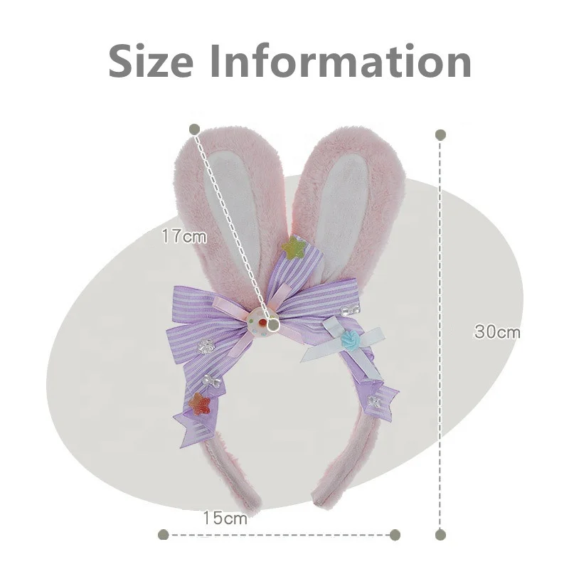 Sweet Plush Bunny Ear Hairband Bow Lace Easter Animal Cosplay Lolita Big Rabbit Bunny Ear Headband Party Favors Cosplay Costume