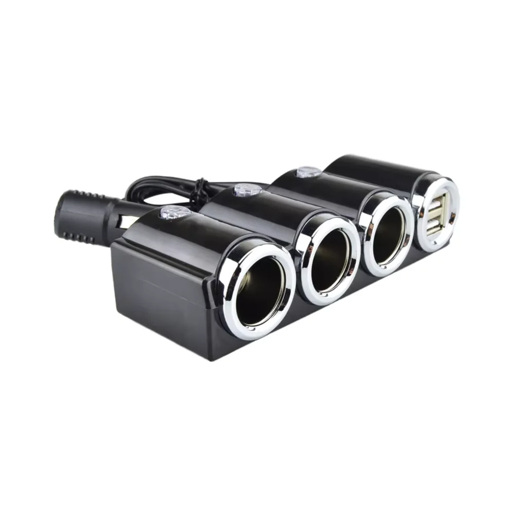 12V/24V Universal Car Cigarette Lighter Socket Extension with 4 Jack Sockets and 2 USB Ports Car Charger Plug Connection