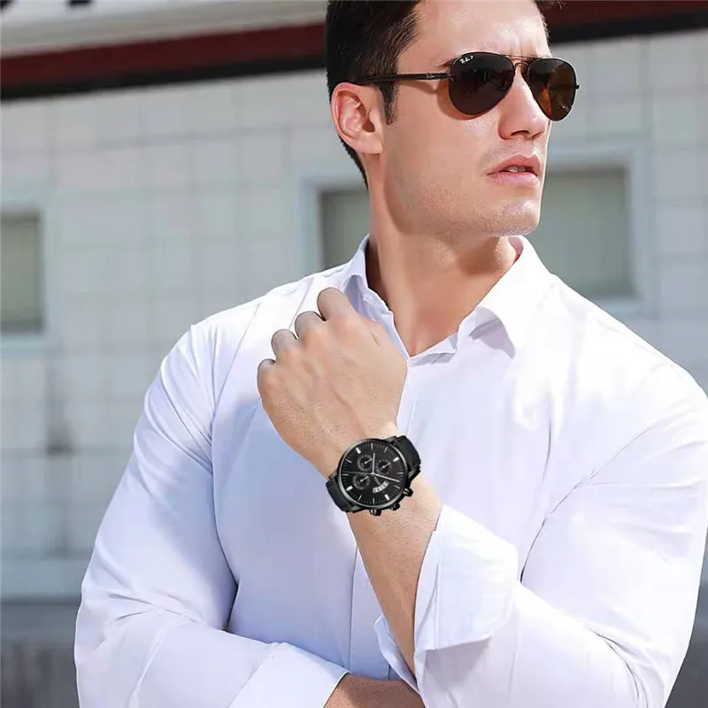  WJ-8725 reloj de hombres модные дешевые мужские часы с кожаным ремешком роскошные наручные золотым