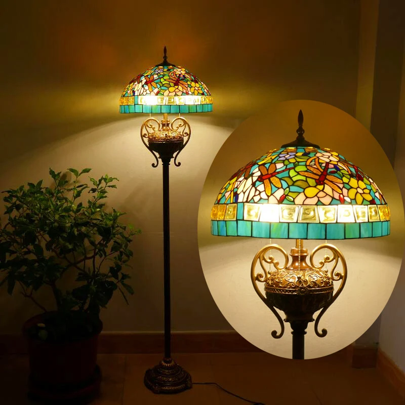 Tiffany Floor Lamp American Retro Living Room Bedroom Lamp Country  Stained Glass Floor Lamp