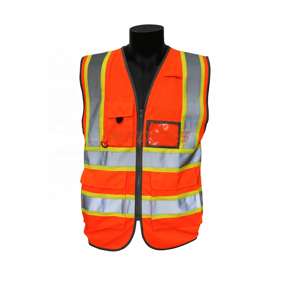 Hi Vis Fluorescent Orange Retro Reflective Tapes Summer Safety Vest Hi-viz Polyester Vest with Pockets