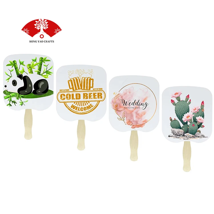 Cheap paper and wood hand fan custom wooden wedding fans for bride guest