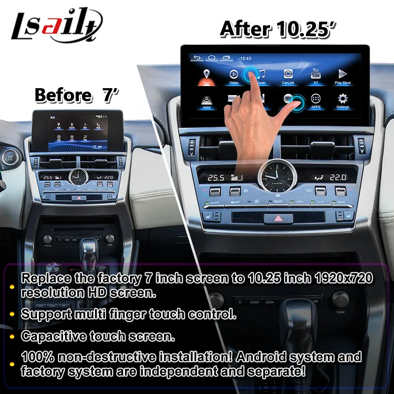 Lsailt CP AA 10.25 Inch Android Car Multimedia Play Interface Screen for Lexus NX300h NX200T NX 300h Touchpad Control 2014-2017