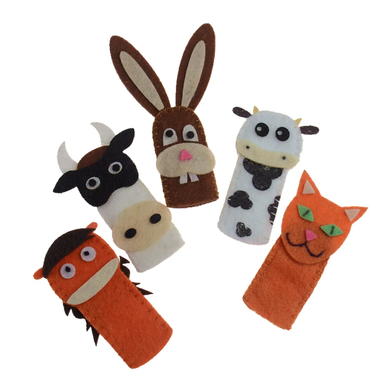 
Wholesale sewing handmade fox cow zebra donkey custom cartoon animal professional kids felt finger puppet 