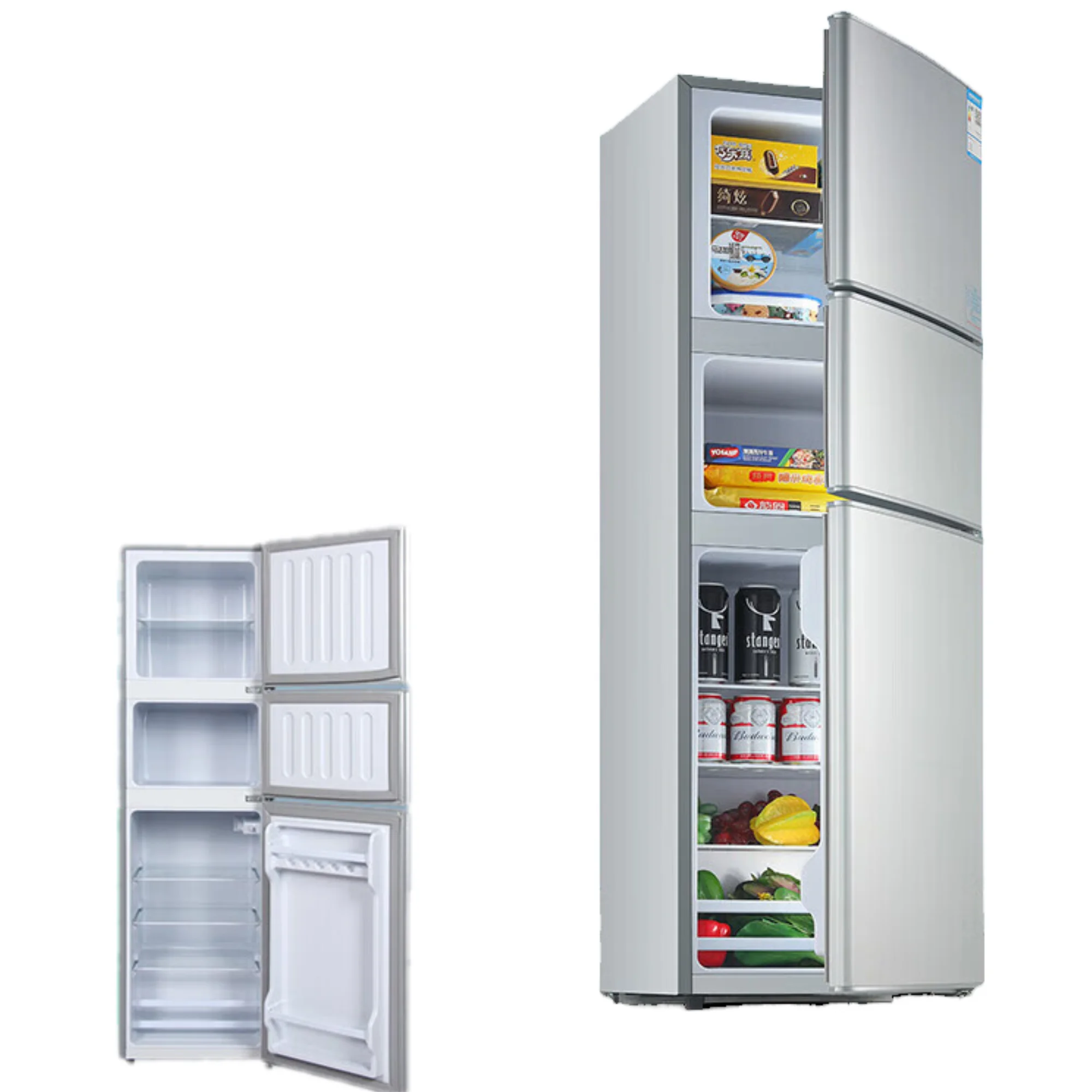 206 litres Home appliance  Large Capacity Triple Doors VCM stainless steel Door combined Fridge Refrigerator for Home or Hotel