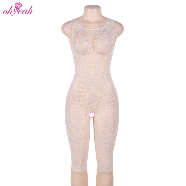 
OHYEAH Wholesale sexy fishnet sleeveless xxl opening crotch net full white body stocking 