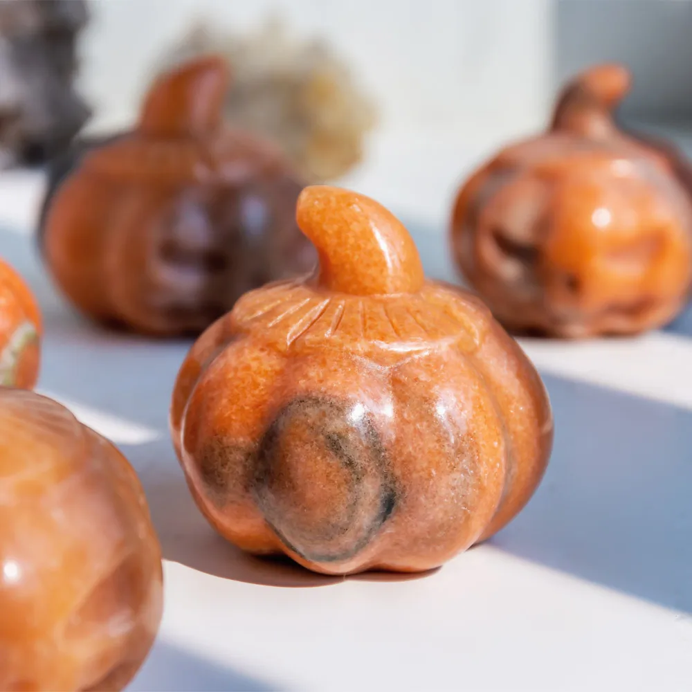 Wholesale Natural Hand Carved Folk Crafts Healing Stones Halloween Decoration Crystal Quartz Pumpkin